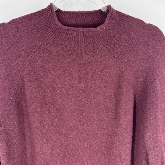 J.Crew Merino Alpaca Blend Mock neck Puff Sleeve Sweater Maroon Size Medium - Picture 2 of 8